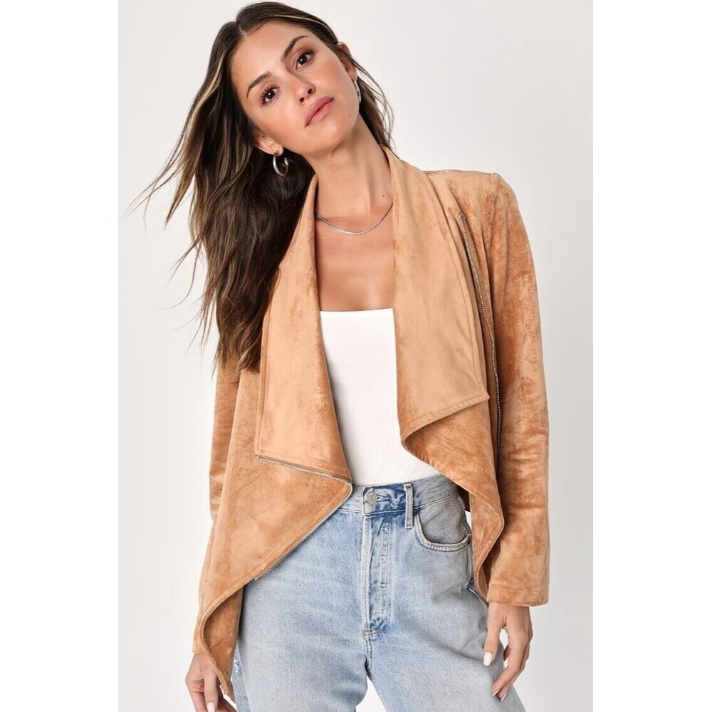 Lulu's Women's XL Wild at Heart Tan Vegan Suede Moto Jacket